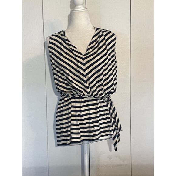 Talbots Women Size Medium Sleeveless Top w/ Tie Waist Black & White - Picture 2 of 5